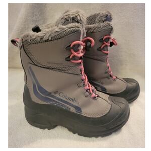 Columbia Bugaboot IV Gray Lined Winter Snow Hiking Boots Pink Lace Kids Size 2